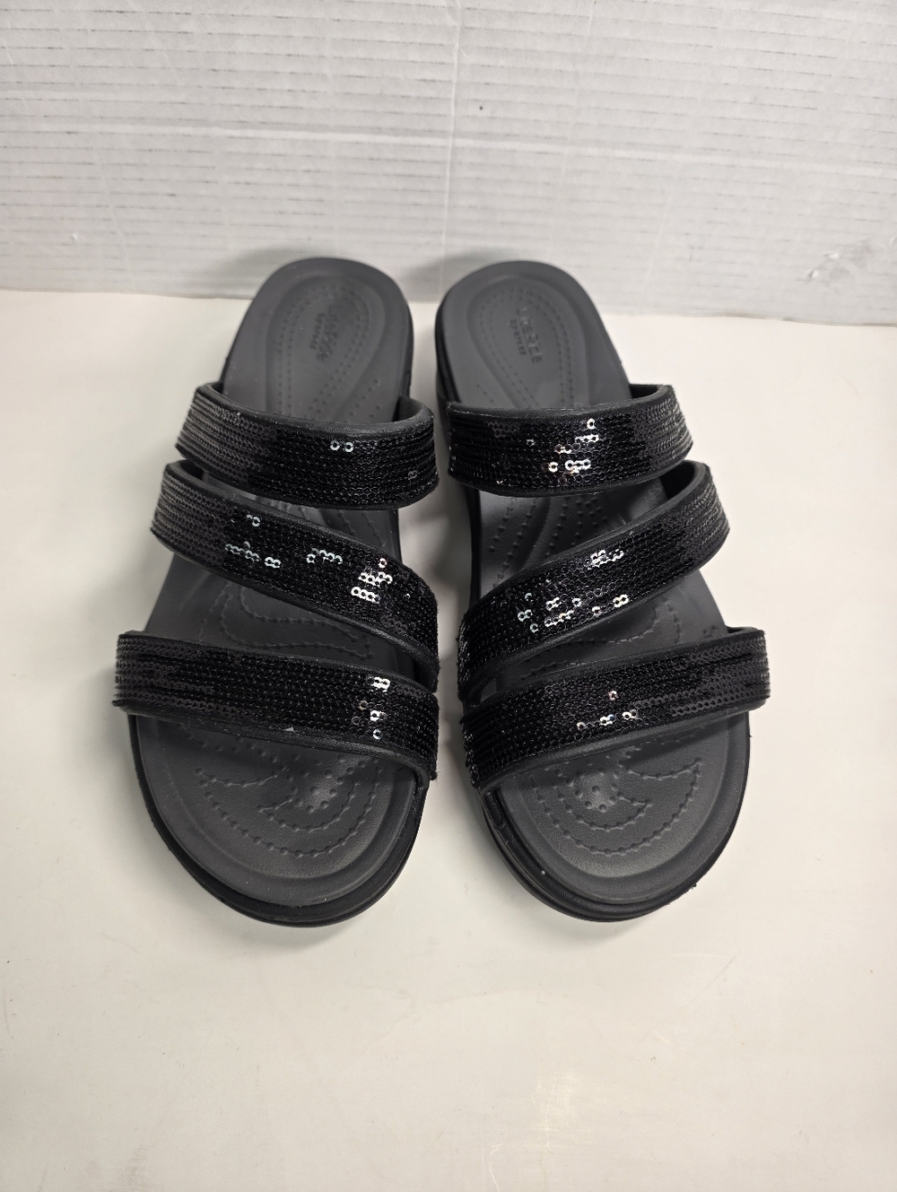 Crocs Literide Boca Black Sequins Sandals Sz 10 - Picture 3 of 8